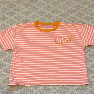 Vineyard Vines Girl’s Pink and White Striped T-Shirt with Whale Logo